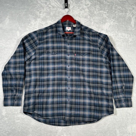 Levis Shirt Mens XXL Blue Plaid Classic Western Long Sleeve Button Up - Picture 2 of 11